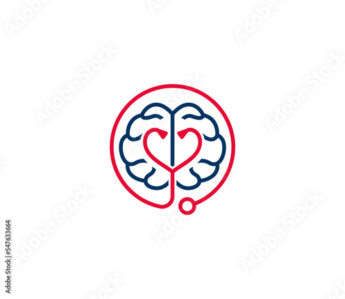 Brain Care Logo - Mental Health Symbol - Brain and Stethoscope Icon