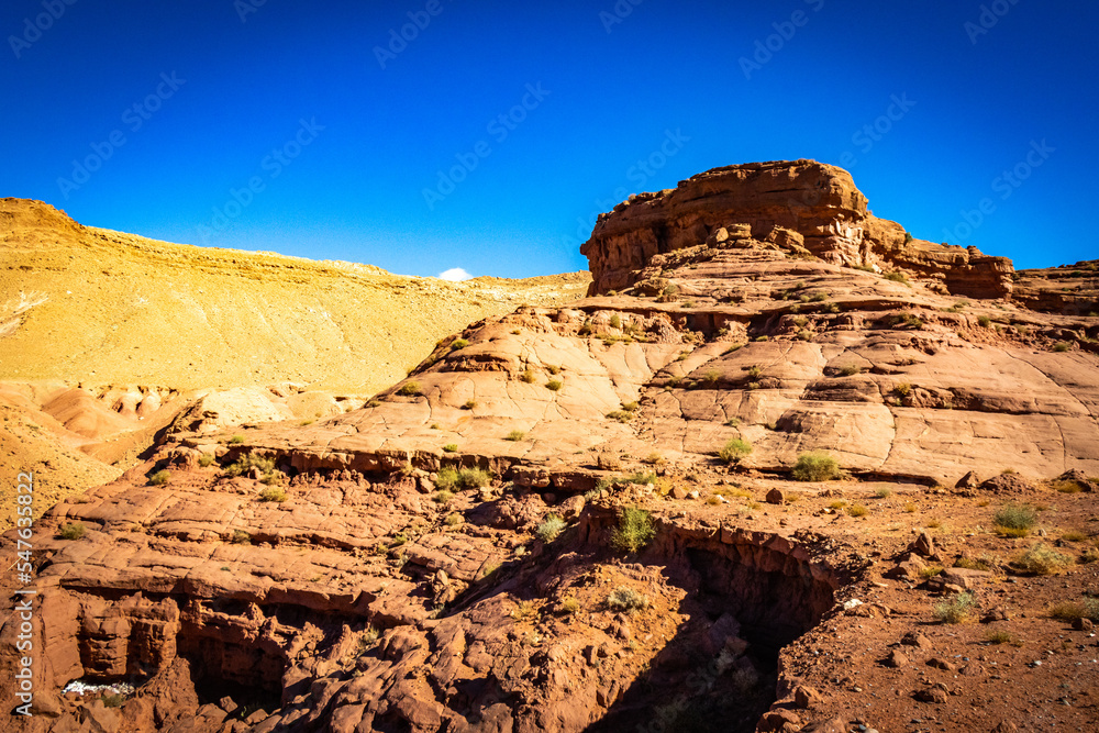 Fototapeta premium rock formation, canyon, valley of roses, morocco, oasis, river, m'goun, high atlas mountains, north africa,