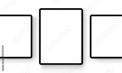 Black Tablet Mockups With Blank Vertical and Horizontal Screens, Isolated on White Background. Vector Illustration