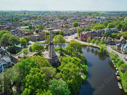 Aerial drone view of the historical center of Alkmaar, North Holland, Netherlands