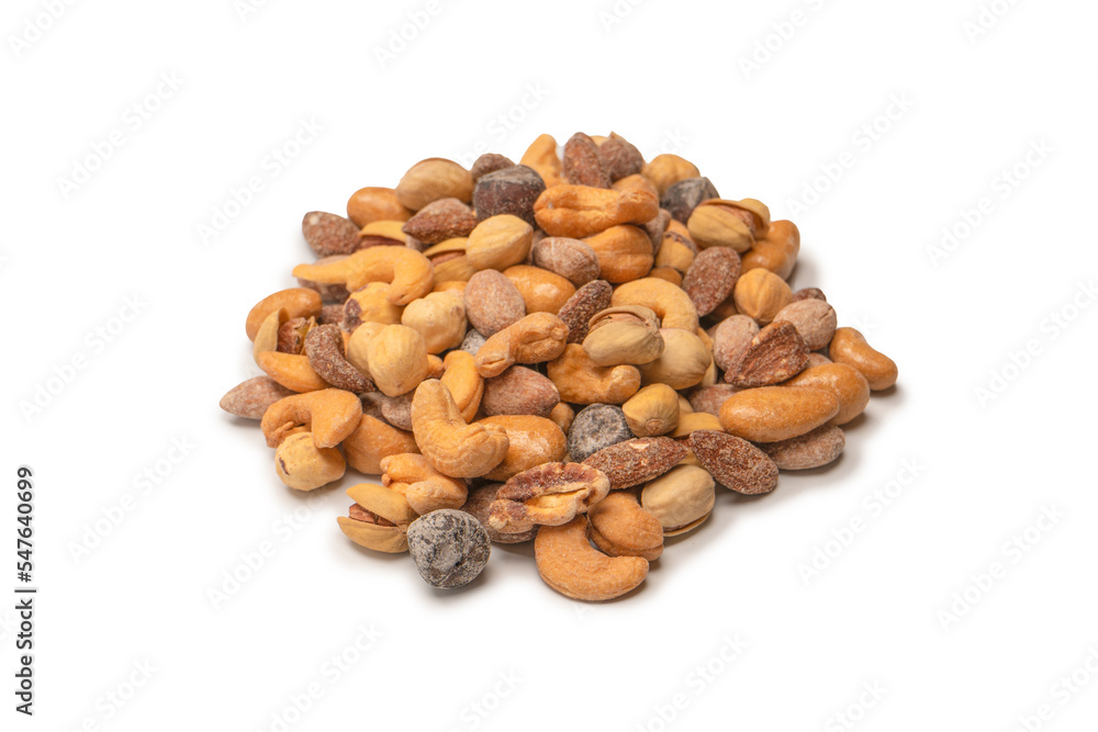 A group of almonds, pistachios, walnuts, macadamia, cashews. A group of almonds, pistachios, walnuts, macadamia, cashews.