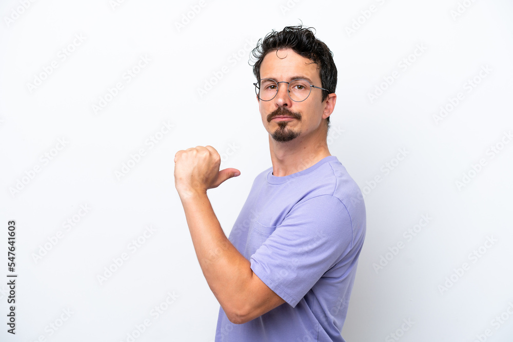 Young man with moustache isolated on white background proud and self-satisfied Young man with moustache isolated on white background proud and self-satisfied
