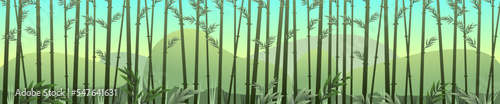 Bamboo grove Beautiful morning. Tropical reed beds. Jungle and tropical forests of southern latitudes. Cartoon cheerful style. Flat design. Vector