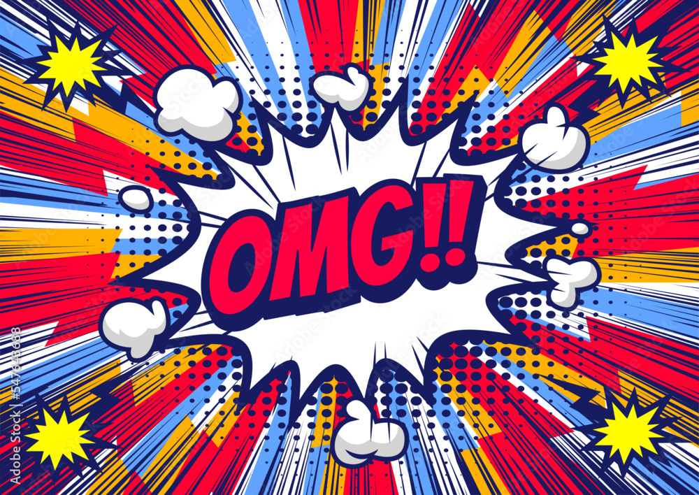 Pop art style, Comic book concept speech bubble OMG. Illustration halftone dot versus comic. Comics book template background. Pop art colorful backdrop. Pop art style, Comic book concept speech bubble OMG. Illustration halftone dot versus comic. Comics book template background. Pop art colorful backdrop.