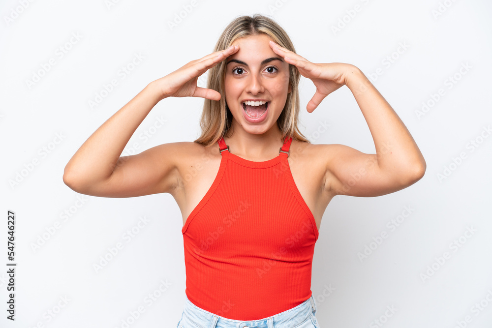 Young caucasian woman isolated on white background with surprise expression Young caucasian woman isolated on white background with surprise expression