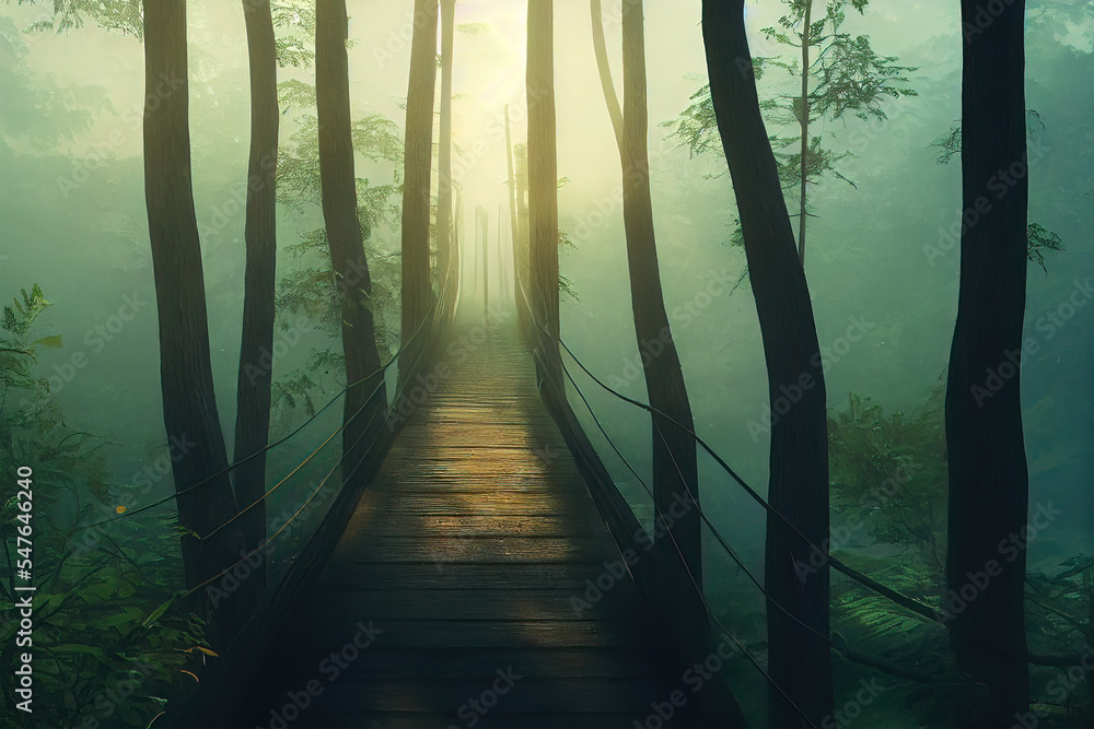 Obraz premium wooden bridge in the fog