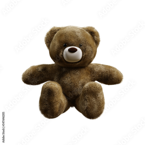 Cute teddy bear 3D rendering on transparent background