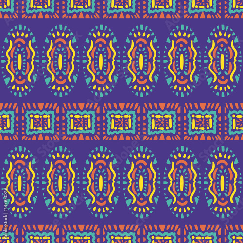 colorful seamless tribal oval and square pattern vector