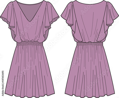 GIRLS AND WOMEN WEAR DRESS FRONT AND BACK VECTOR SKETCH