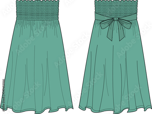 GIRLS AND WOMEN WEAR DRESS FRONT AND BACK VECTOR SKETCH