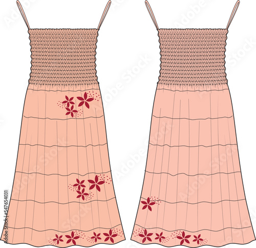 GIRLS AND WOMEN WEAR DRESS FRONT AND BACK VECTOR SKETCH