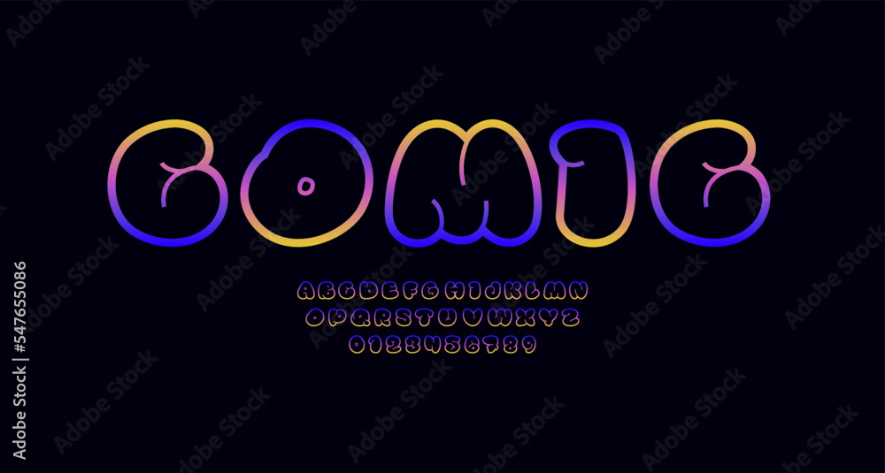 Comic font drawn by outline, alphabet in the cartoon style, uppercase bright Latin letters from A to Z and Arab numbers from 0 to 9 Comic font drawn by outline, alphabet in the cartoon style, uppercase bright Latin letters from A to Z and Arab numbers from 0 to 9