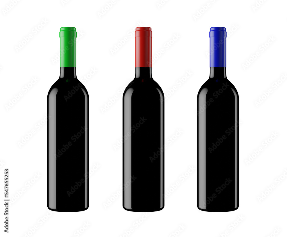 Dark wine bottles with no label isolated on white background. 3d rendered image. Dark wine bottles with no label isolated on white background. 3d rendered image.