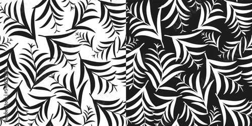 Black and white palm tree leaves repeated pattern, zebra seamless pattern,