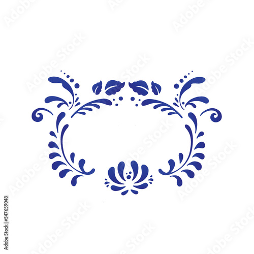 Round frame in gzhel painting style, vector illustration photo