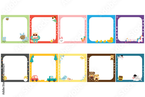 black space with cute photo frame illustration clipart for kids or worksheet with animal decoration