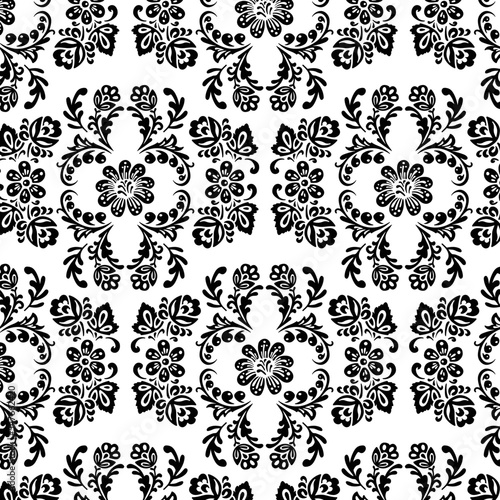 Seamless ethnic pattern silhouettes of flowers, fabric, wallpaper, vector