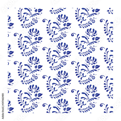 Seamless blue ethnic painting, gzhel pattern illustration