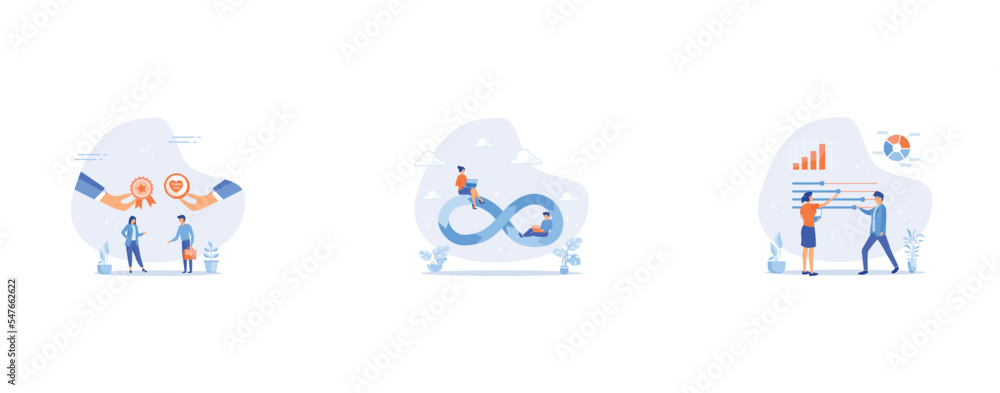 Employee appreciation, Devops, Control panel or slider for marketing campaign optimization, set flat vector modern illustration Employee appreciation, Devops, Control panel or slider for marketing campaign optimization, set flat vector modern illustration