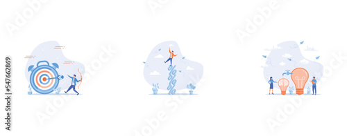 Time management to finish work within deadline, risk of economic recession, Sharing idea or knowledge sharing, set flat vector modern illustration