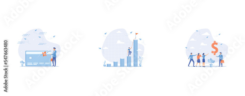 Credit repair, ambition or determination to grow and reaching goal, Money advice or financial advisor, set flat vector modern illustration