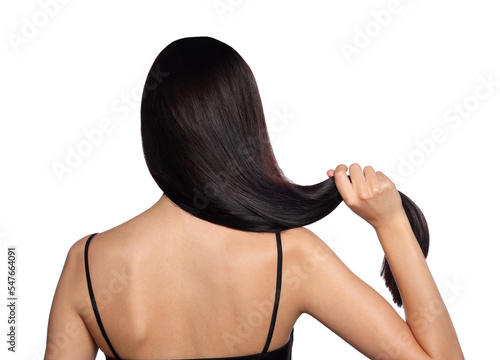 Принти на полотні Woman with strong healthy hair on white background, back view