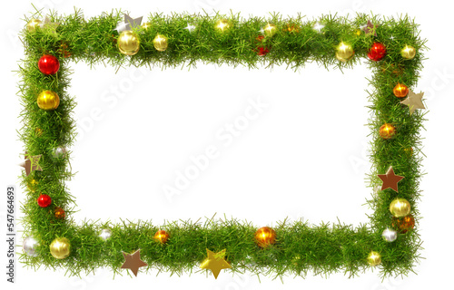 Beautiful christmas wreath 1 to 1.68 rectangle frame with shiny stars and colorful orbs, on transparent background (RGBA 3D Rendering PNG)