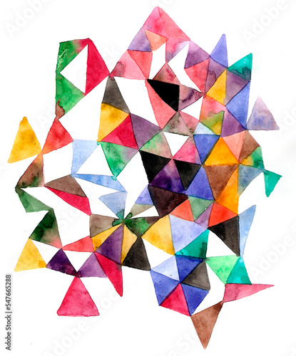 watercolor drawing of colorful triangles