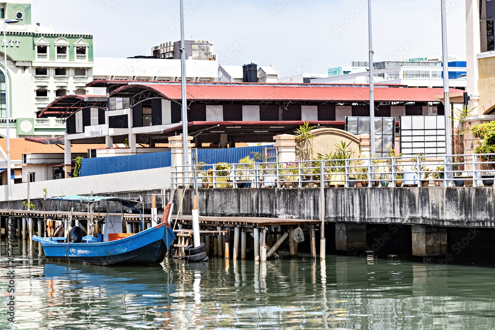 Historical Chew Jetty with wooden shabby houses, Unesco World Heritage site, George Town, Penang, Malaysia