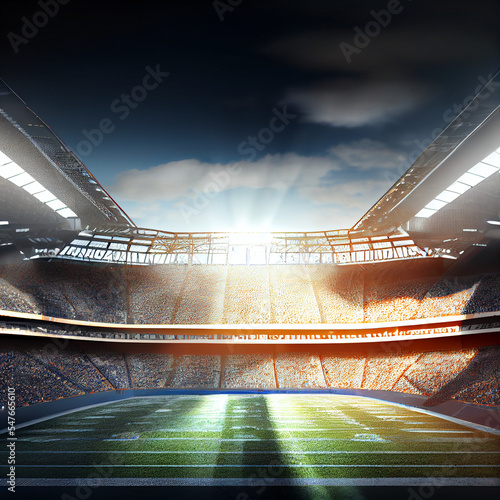 American Football field illuminated by stadium lights