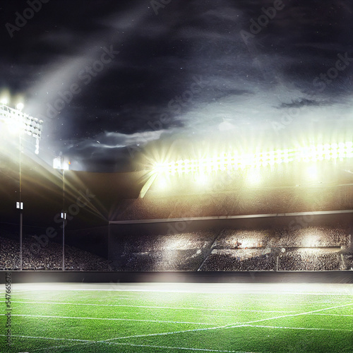 American Football field illuminated by stadium lights © gungayu