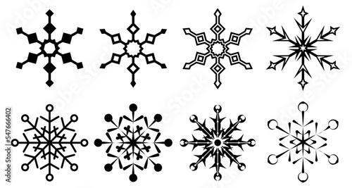 Snowflakes icon set for presentation, logo, tattoo and web design.