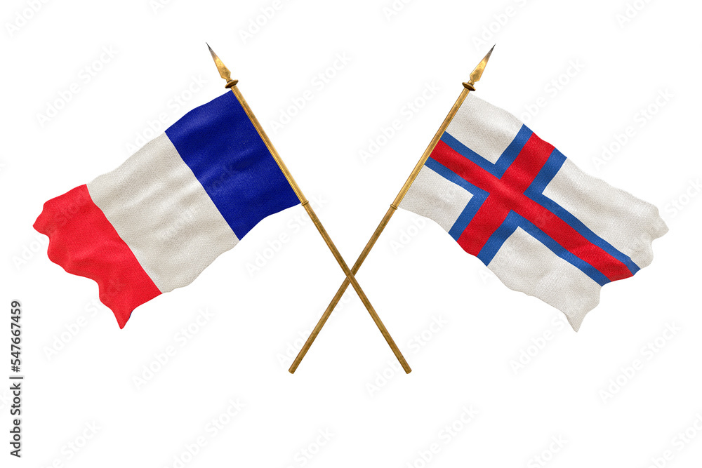 Background for designers. National Day. 3D model National flags of People's Republic of France and Faroe islands Background for designers. National Day. 3D model National flags of People's Republic of France and Faroe islands