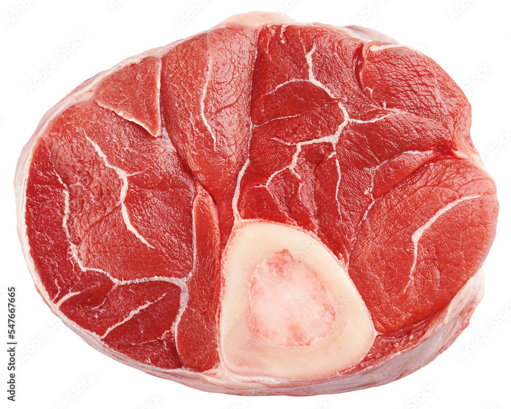 Sliced beef shank, osso bucco steak, isolated on white background, full depth of field, clipping path Sliced beef shank, osso bucco steak, isolated on white background, full depth of field, clipping path