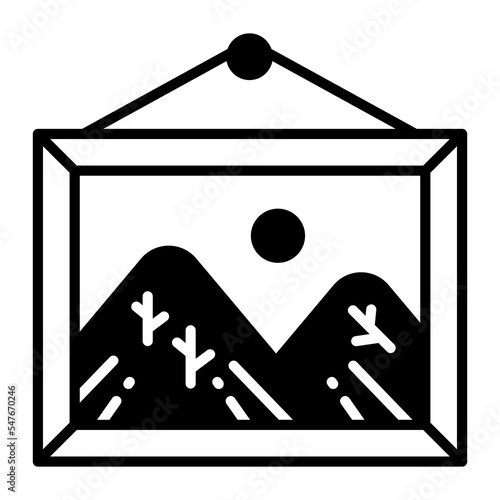 Scenery, hanging frame, landscape icon in modern style for website mobile logo app UI design. simple vector icon. 