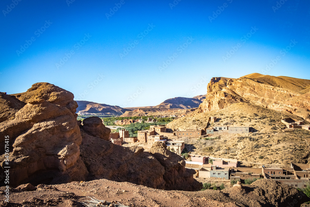 village in the valley of roses, morocco, oasis, river, m'goun, high atlas mountains, north africa