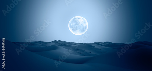Beautiful landscape with sand dunes in the Sahara desert super blue full moon in the background- Sahara, Morocco "Elements of this image furnished by NASA"