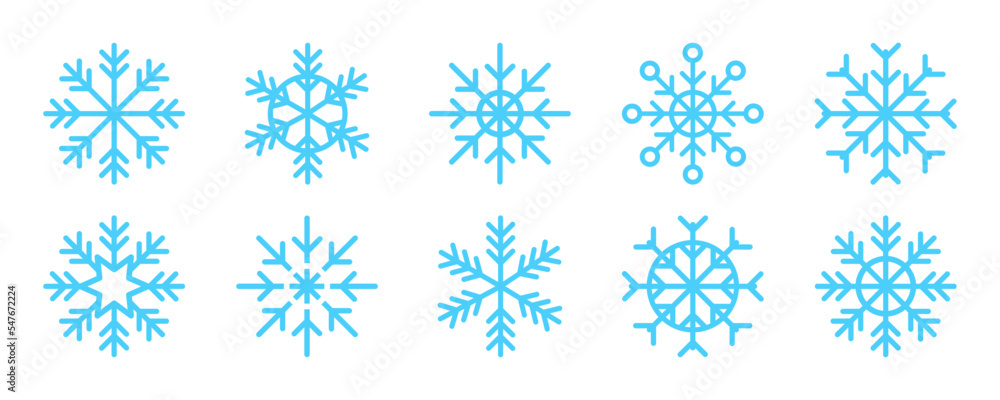 Set of blue snowflake vector icons. Symbol winter. Abstract frozen snow. Vector 10 Eps. Set of blue snowflake vector icons. Symbol winter. Abstract frozen snow. Vector 10 Eps.