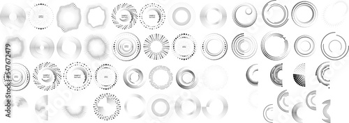 Design elements with circular halftone dots. Vector rotating dotted circles design . Half tones collection . Concentric circles for posters, social media, promotion, flyer, covers .Dotted frames