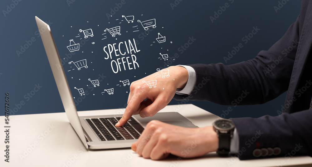 Businessman working on laptop, e-commerce concept Businessman working on laptop, e-commerce concept