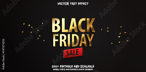 Black Friday sale background. Editable 3d gold lettering font template with red sale ribbon on dark black background. Big Sale, black friday, creative template. Ready vector banner illustration