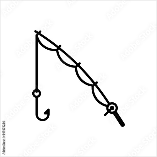 Fishing Rod Icon, Fishermen Flexible Rod Used To Catch Fish
