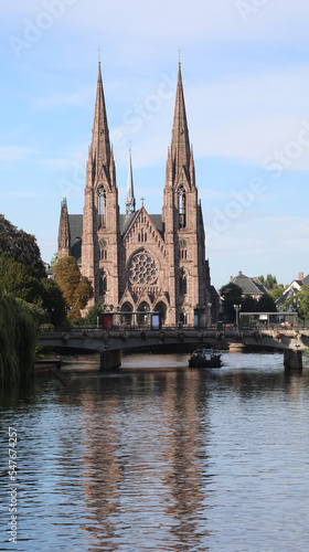 St Paul's Church in the city Strasbourg and the navigable river ILL i