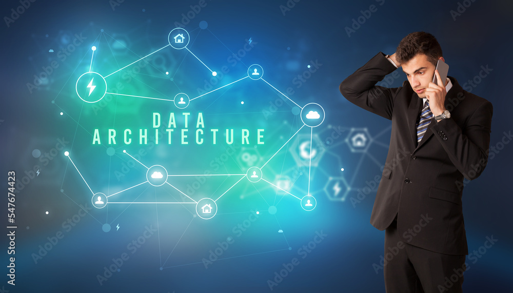 Businessman thinking about technology concept Businessman thinking about technology concept