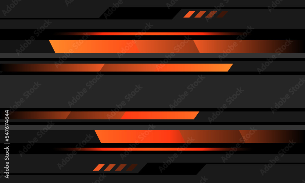 Abstract orange neon light line geometric cyber on grey black circuit design modern futuristic technology background vector