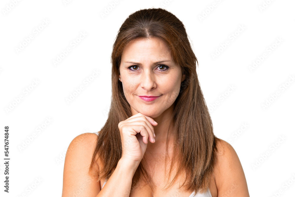 Middle age woman over isolated background . Portrait Middle age woman over isolated background . Portrait