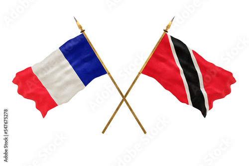 Background for designers. National Day. 3D model National flags of People's Republic of France and Trinidad and Tobago