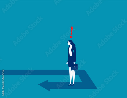 Business investor looking at reverse direction pathway. Business turning point vector illustrator