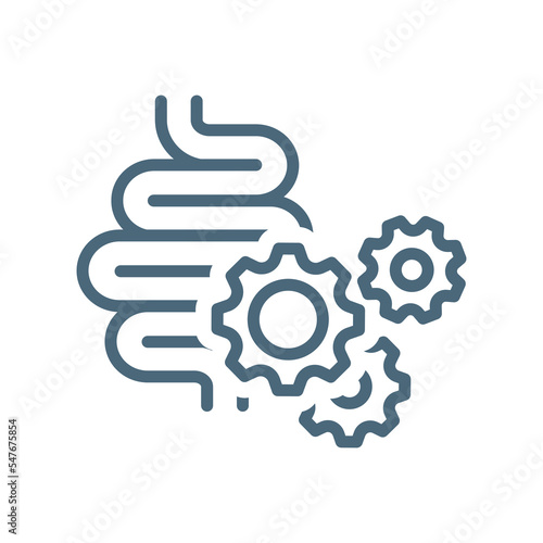 Bowes with gear cogwheels vector icon. Small intestines with gears outlined symbol.