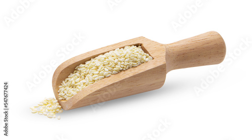 Sesame in wood scoop isolated on transparent png